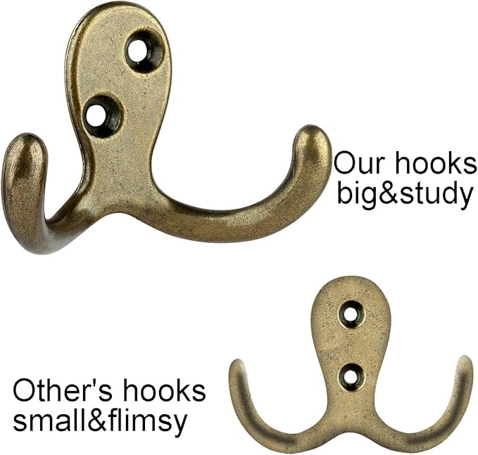 IBosins 10 Pack Heavy Duty Double Prong Coat Hooks Wall Mounted with 20 Screws Retro Double Hooks Utility Hooks for Coat, Scarf, Bag, Towel, Key, Cap, Cup, Hat