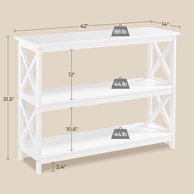 Yaheetech Console Table with 3 Storage Shelves, Entryway Table Sofa Side Table Narrow Long Bookshelf for Hallway Living Room, Accent Furniture, White