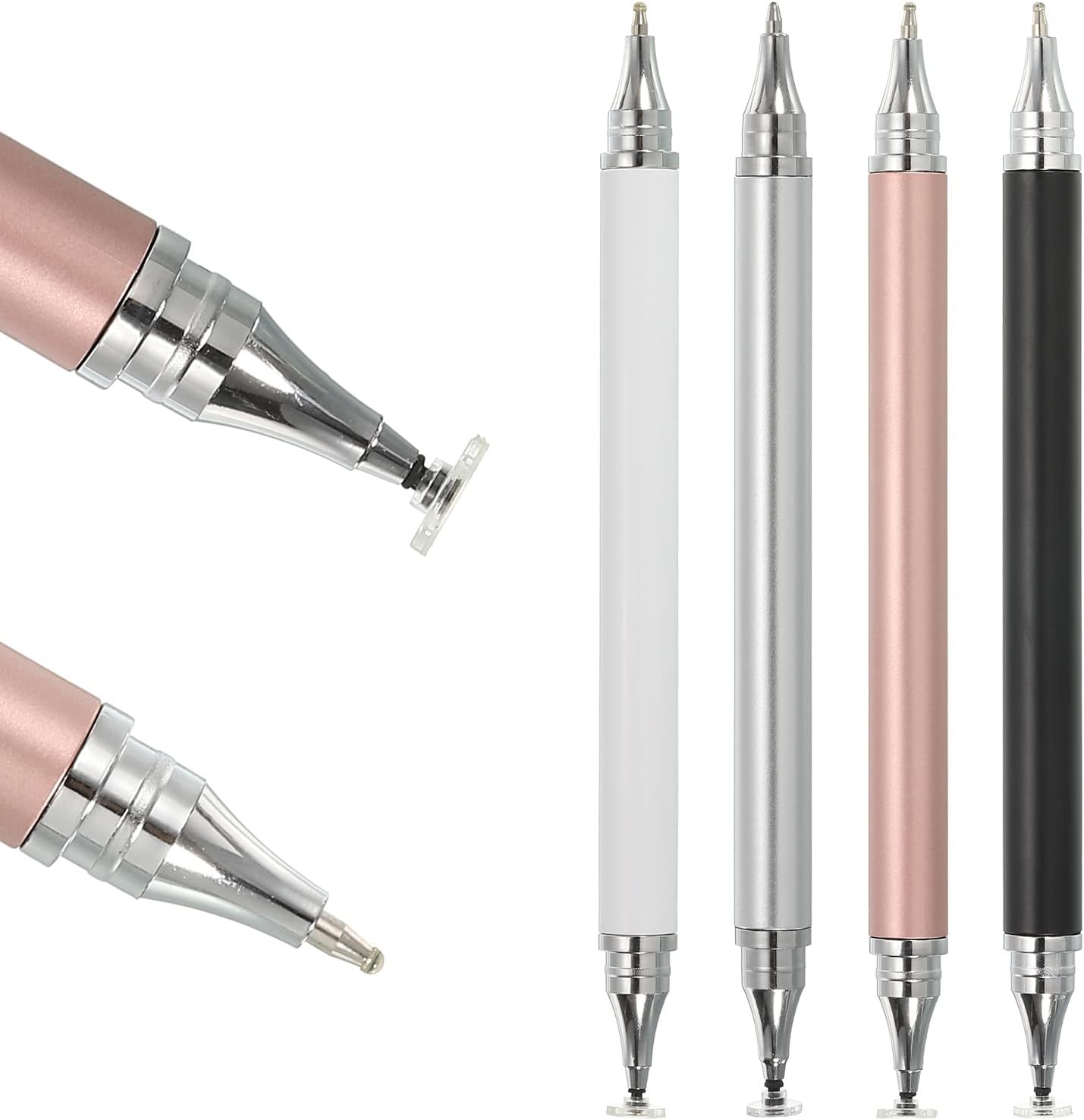 MECCANIXITY 4pcs Ballpoint Pen with Stylus Tip, 2 in 1 Ink Pen Fine Point Disc Stylus for Touch Screens