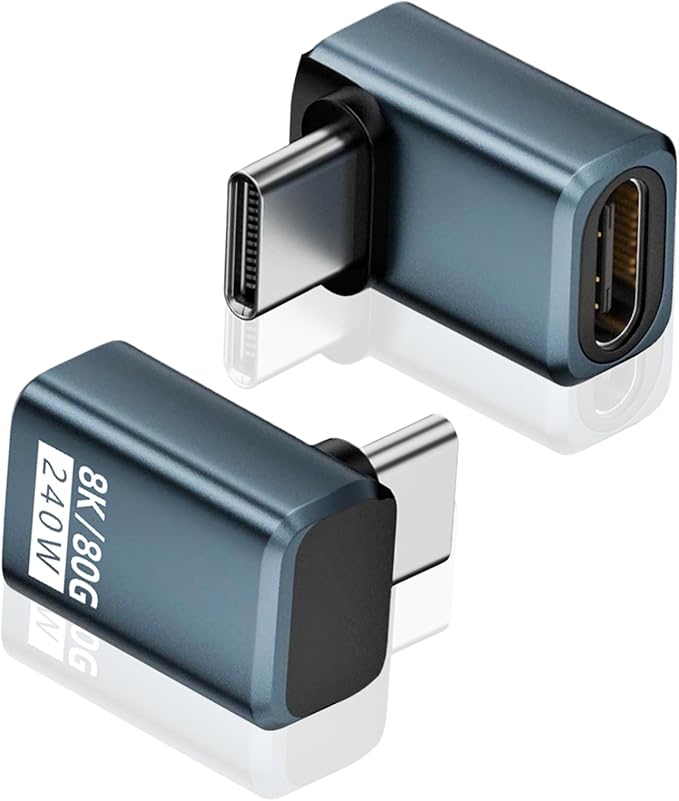 Poyiccot 2-Pack USB C 90 Degree Adapter [80Gbps/240W PD/8K@60Hz] Up & Down Angled 90 Degree USB C Adapter Type C Extender Support Thunderbolt 5/4 for iPhone 15, MacBook, Steam Deck, Switch