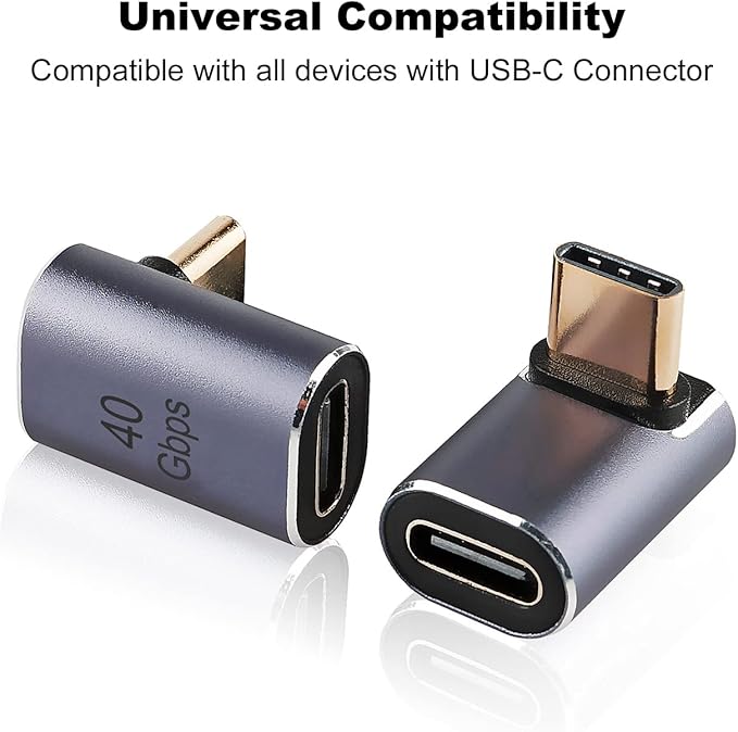AreMe 90 Degree USB-C Male to Female Adapter, 2 Pack Right Angle 100W Type-C Adapter Extender for Steam Deck, ROG Ally, Switch, Notebook Computers, Tablet and Mobile Phones (Metallic Purple)