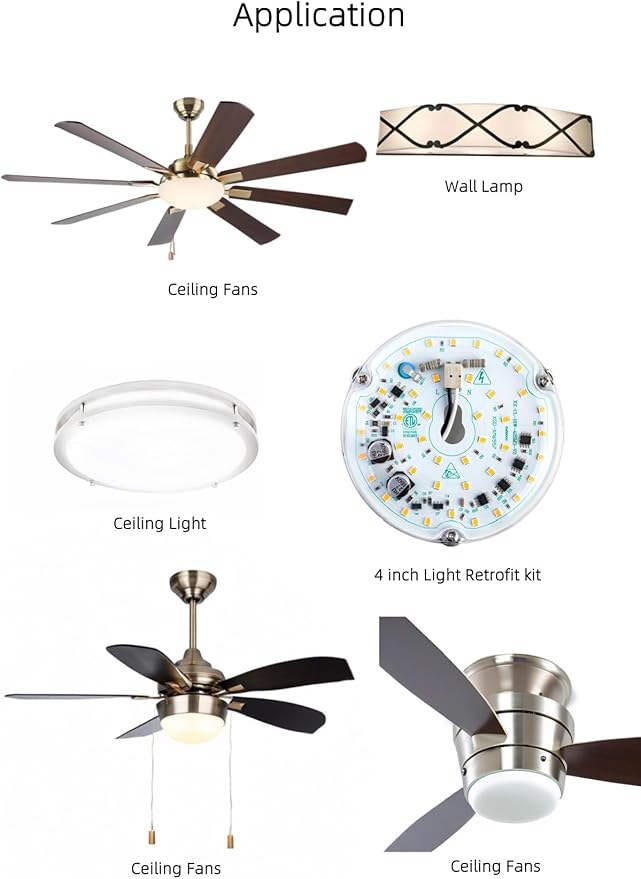 4 inch LED Retrofit Light Kit for Ceiling Fan Light Replacement Panel PCB 18W 3000K 2200LM 120V CRI90 Dimmable ETL (Warm White 3000K)