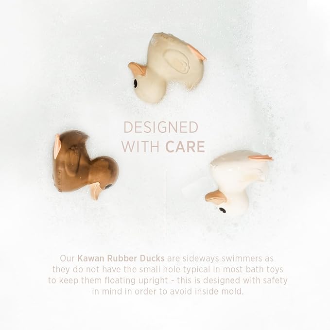 HEVEA Kawan Mini Rubber Duck - 100% Natural Rubber Baby Bath Toy - Eco Friendly, Perfect for Playing, Teething, and Bathing - Mold Free Bath Toys - Eggnog