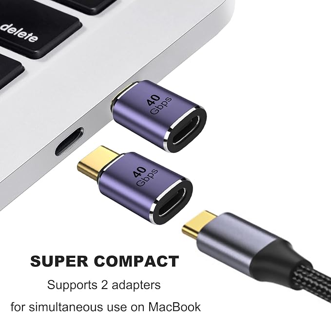 AreMe 2 Pack USB C Male to Female Adapter, USB Type C Adapter Extender Support 100W, 40Gbps, 8K@60Hz for Thunderbolt 4/3, MacBook Pro/Air, Laptop, Tablet, Phones and More Type C Devices (Purple)