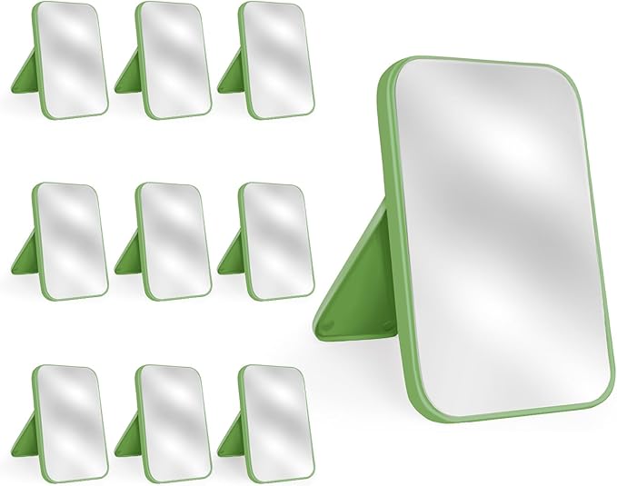 10Pcs Table Desk Vanity Makeup Mirror, 8-Inch Simple Portable Travel Mirror with Stand, Standing and Wall Hanging Dual-use Green