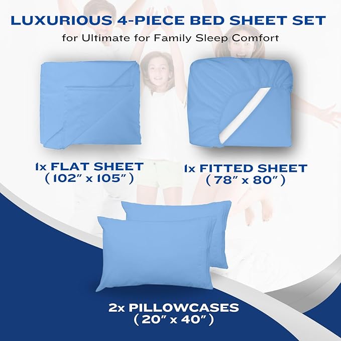 DREAMCARE Full Size Sheets – 4 pc – up to 21” Deep Full Sheet Set – Hotel Luxury Sheets & Pillowcases – Superior Softness 100% Fine Microfiber with Side Pocket – Light Blue