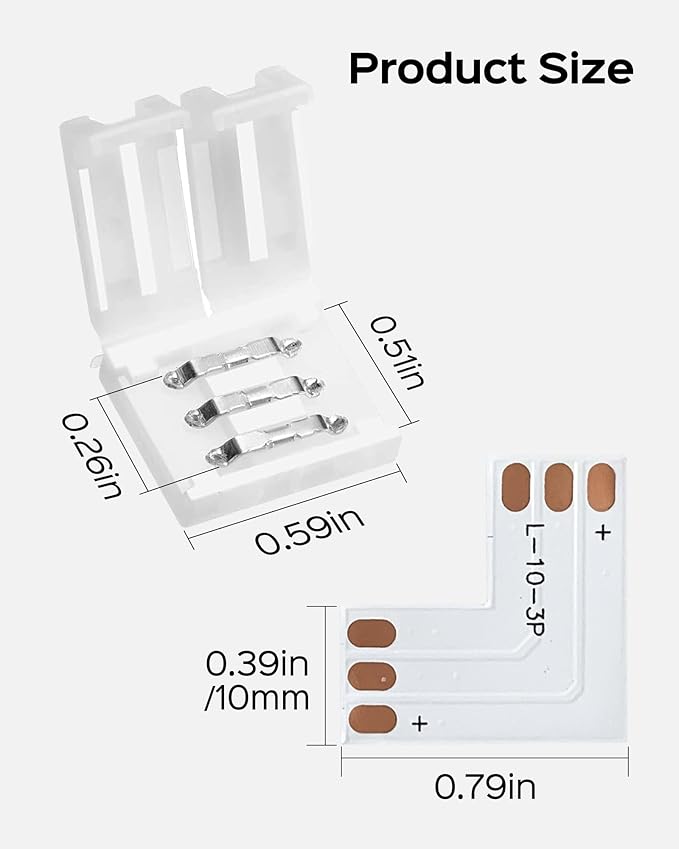 JACKYLED 30 Pcs 3-Pin LED Connectors, 10mm L Shape LED Strip Connectors Unwired Solderless Gapless Adapter Connectors Terminal Extension 12V 72W for WS2811 WS2812B SK6812 LED Strip -10 Packs
