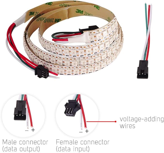 BTF-LIGHTING WS2812B RGB ECO LED Strip, Chasing Effects 5050SMD Individually Addressable 3.3FT 144(2X72) Pixels/m Flexible Dream Color IP30 for Bedroom DIY Projects DC5V(No Adapter or Controller)