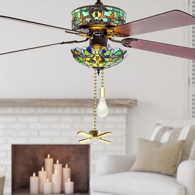 Ceiling Fan Pull Chains, 2pcs 3mm Diameter Beaded Ball Fan Pull Chain, 13.6 Inches Fan Pulls Set with Connector for Ceiling Fan Light and Lamps