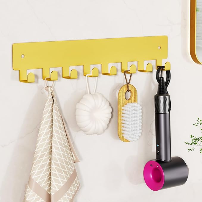 pickpiff Gold Key Holder for Wall Adhesive, Key Hooks with 8 Hooks Wall Mounted, Key Hangers No Drill for Living Room, Kitchen, Office