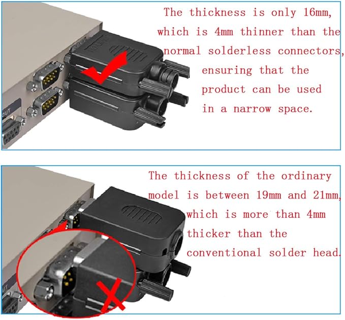 2PCS DB9 Solderless RS232 D-SUB Serial to 9-pin Port Terminal Male Adapter Connector Breakout Board with Case Long Bolts Tail Pipe (2PCS Thinner Male)