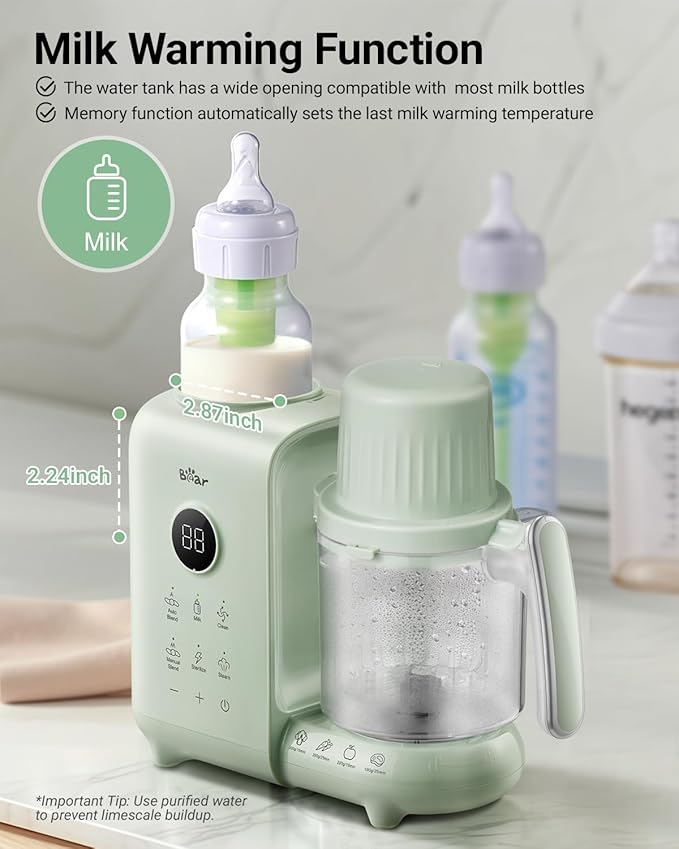 Bear Baby Food Maker with Two Layer Steam Baskets, Multifunction Baby Food Processor Steamer Puree Blender, Baby Food Mill with Bottle Warming Sterili-zing Auto Cleaning Function, BPA-Free