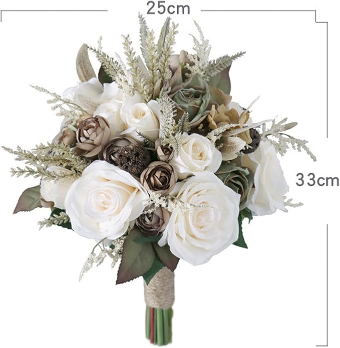 Wedding Bouquet Artificial Roses Flower Bride Bridal Bouquets Handmade Silk Creamy Flower Wedding Bridal Bouquets for Church Party Home Decoration