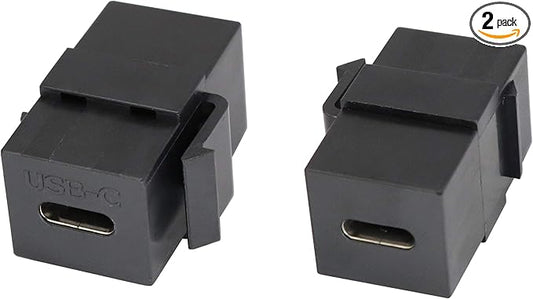 USB C Keystone Jack Adapter USB 3.1 Type-C Female to Female Keystone Insert Socket Coupler Adapter for Wall Plate Outlet Panel (Black/2 Pack)