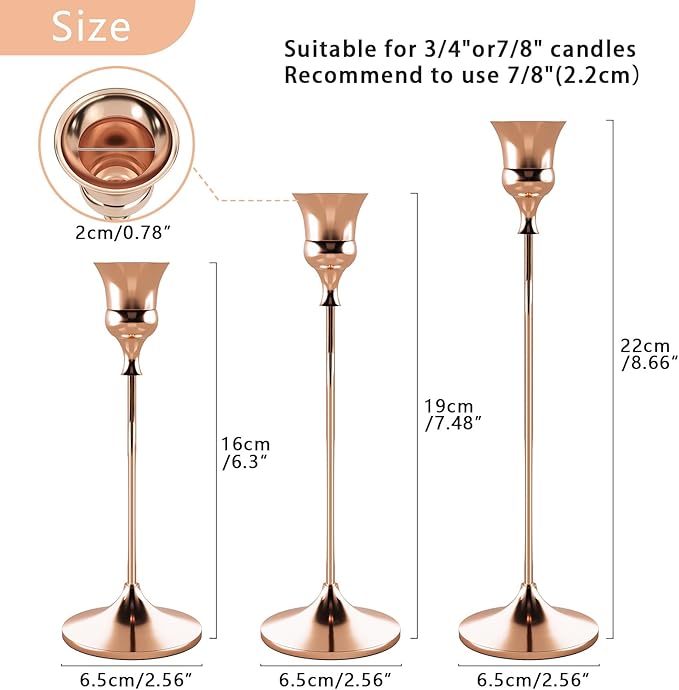 Candlestick Holders Rose Gold, 12 Packs Taper Candle Holder for Candlesticks, Candle Sticks Holder Decor for Home Decor