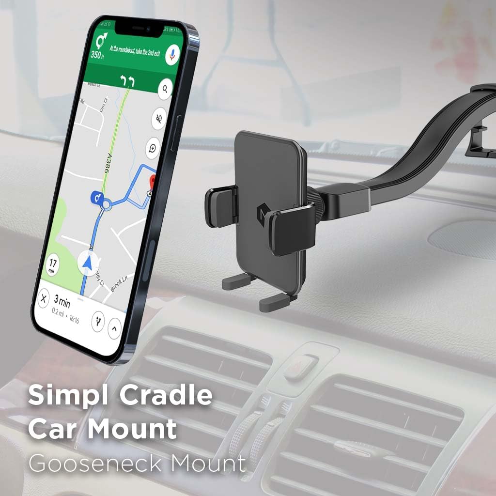 Phone Holder for Car Dash & Windshield, Flexible Gooseneck Phone Mount with Cradle Feet & Adjustable Holder Grips,