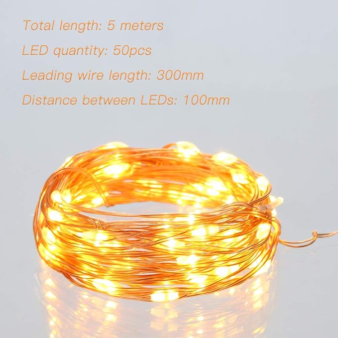 Led Fairy Lights Battery Operated, 4 Packs Mini Battery Powered Copper Wire Starry Fairy Lights for Bedroom, Christmas, Parties, Wedding, Centerpiece, Decoration (5m/16ft Warm White)