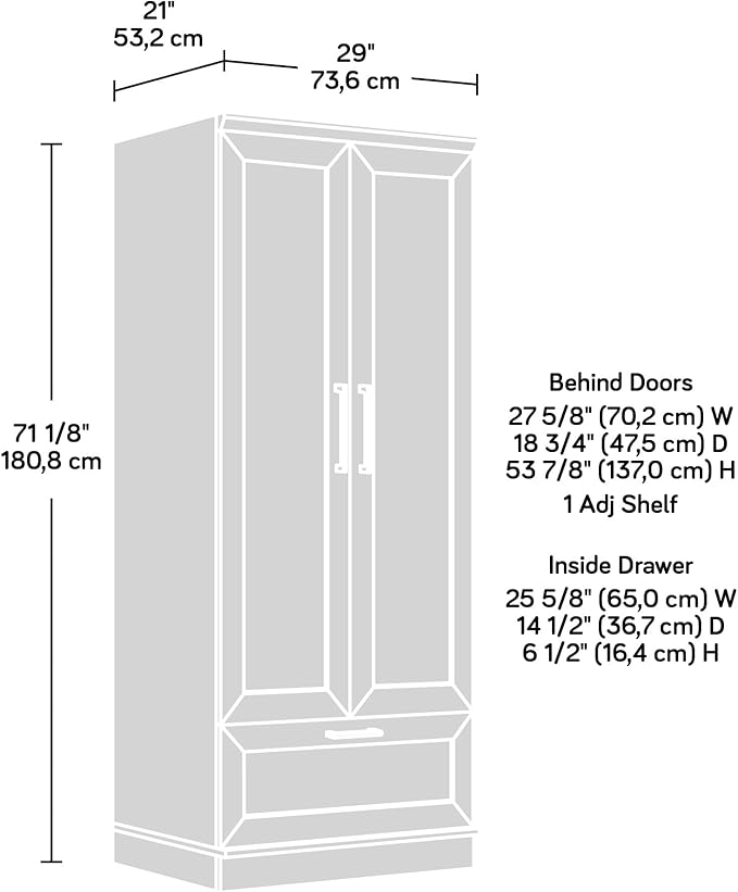 Sauder HomePlus Wardrobe/Storage Cabinet, Spacious Hidden Storage, Wardrobe Armoire, 29.1x20.9x71.2 - Soft White Finish