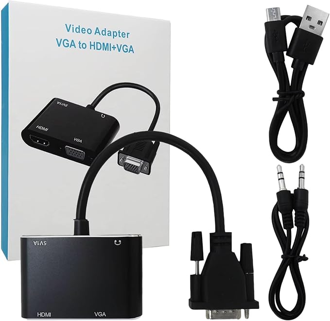 New VGA to HDMI+VGA Adapter for Dual Monitors, VGA to HDMI Adapter Splitter 2 in 1,1080P@60HZ Full HD Display Video Converter for PC Laptop Link Monitor/HDTV/Projector