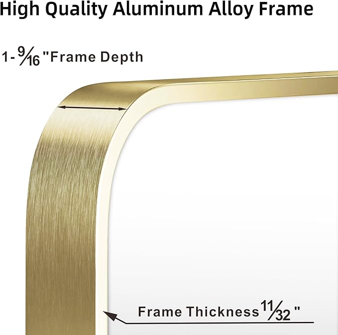 20"x30" Brushed French Gold Mirror for Wall, Gold Rounded Rectangle Mirror with Metal Frame Hanging for Bathroom Entryway Vanity,Living Room,Bedroom,Vertical or Horizontal