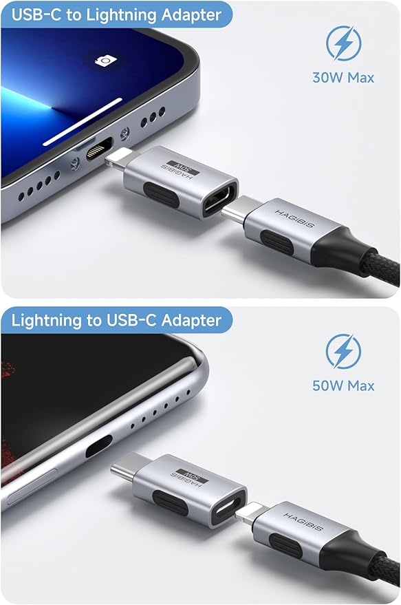 Hagibis USB-C to Lightning Adapter 2 Pack, 30W Fast Charging Type-C Female to Lightning Male Charging Converter, Date Transfer for iPhone 8/Xs/11/12/13/14 Pro Max AirPods iPad (ZJTN03)