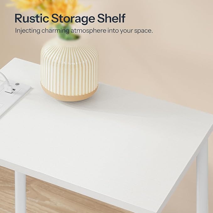 HOOBRO Side Table with Charging Station, Set of 2 End Tables with USB Port and Outlets, Nightstand with 2-Layer Storage Shelves for Small Spaces, Living Room, Bedroom, White WW09UBZP201