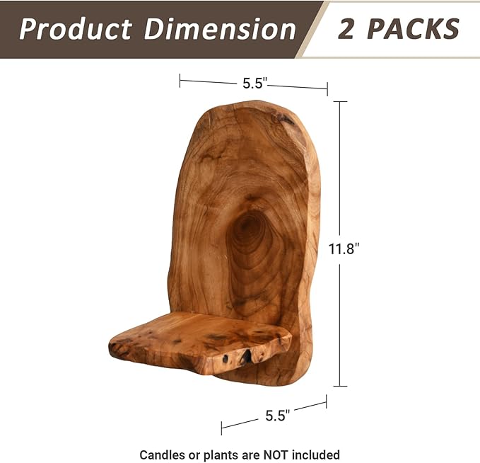 Wall Sconce Candle Holder, Wall Mount Wooden Candle Holders, Rustic Wall Decor for Bathroom Bedroom Living Room, Set of 2