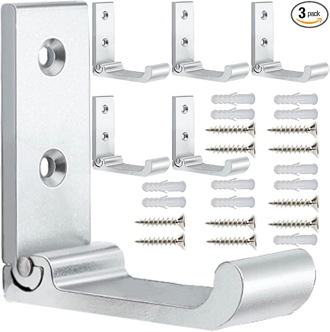 Folding Coat Hooks, Matte Black Wall Hooks for Hanging Coats Bathroom Towel Hooks Hardware Heavy Duty Aluminum Alloy Robe Hooks Wall Mounted DIY Coat Rack Hooks No Rust Indoor, Outdoor (10Pcs-Silvery)