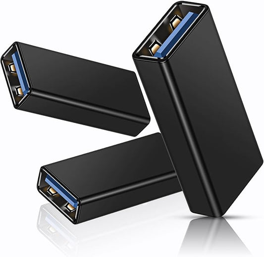 Basesailor USB Female to Female Adapter (3-Pack), USB 3.0 to Type A Female 3.0 Cable Coupler for Connecting Two Male Ends Cord, Extension Connector (Black (Upgraded))