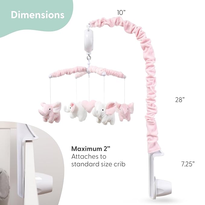 The Peanutshell Crib Mobile for Girls - Soft Pink Musical Baby Crib Mobile with 12 Lullabies, Cute Elephant Baby Pink Elephant Nursery Decor