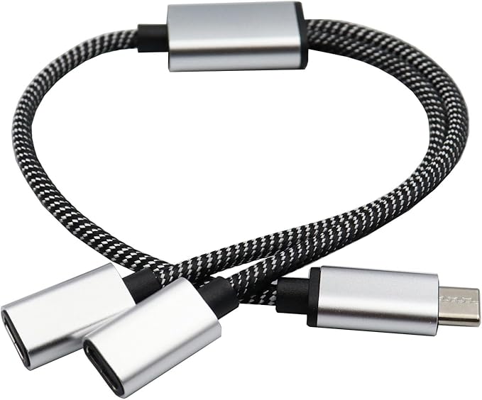 USB C Male to Double USB C Female Splitter Converter Adapter Extension Connector Cable for Charging and Data Transfer Nylon + Aluminum Alloy