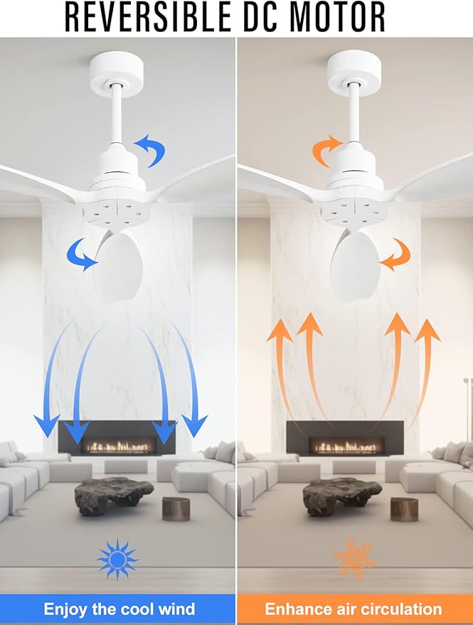 Sofucor Ceiling Fan without Lights, 52 Inch Low Profile Flush Mount Mordern Wood Ceiling Fan with Remote for Indoor Farmhouse Bedroom Living Room Outdoor Patio Porch, Reversible DC Motor, Noiseless