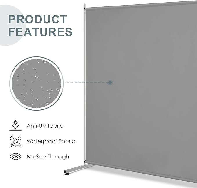 RANTILA Single Large Panel Room Divider, Privacy Screen for Office, Partition Separators, Freestanding Divider 71''W x 69.5''H, Grey