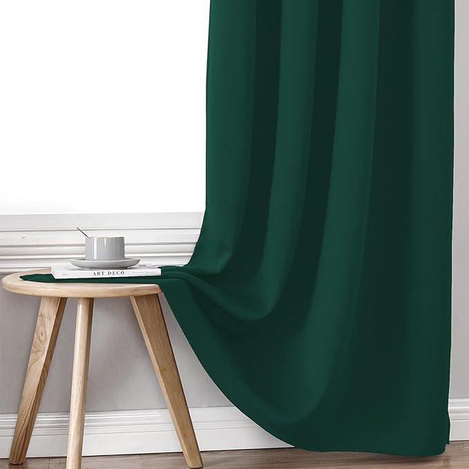 ChrisDowa 100% Blackout Curtains for Bedroom with Black Liner, 2 Thick Layers Total Blackout Thermal Insulated Grommet Long Window Curtains 2 Panels Set (Forest Green, 52 x 95 Inch)