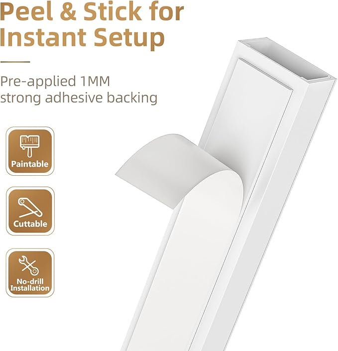 Delamu Cord Hider, 85in Cord Covers for 2-3 Wires on Wall, Self-Adhesive Cable Hider, Paintable Wire Hiders Wire Covers for TV Cords on Wall, Easy Mount Cable Cover Raceway Kit, W0.95 H0.55in, White