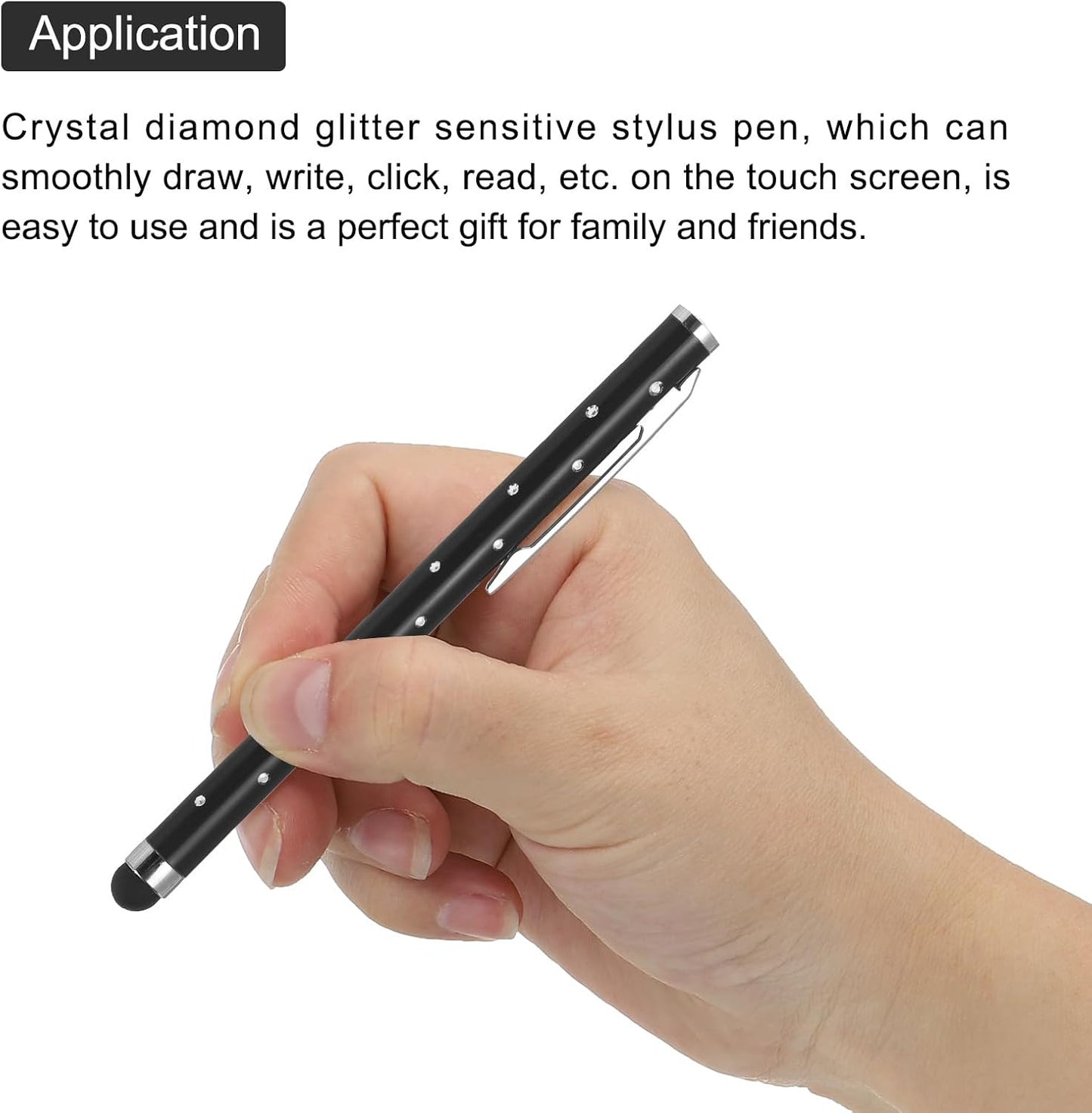 MECCANIXITY 10pcs Glitter Rhinestone Stylus Pens, Universal Metal Capacitive Pen for Touch Screens, Black