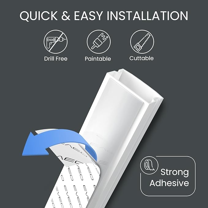Cord Covers for Wires on Wall - 300in Cable Management Cable Hider - Cord Hiders for TV On Wall - Paintable Cable Concealer - Wire Covers for Cords - 20X (L16 x W1.1 x H0.55) - Large | White