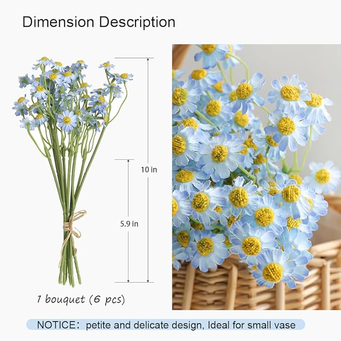 Small Blue Daisy Flowers Artificial,2 Bouquet/12Pcs 10 Inch Fake Daisies,Spring Wild Flower for Party Decor (Blue)