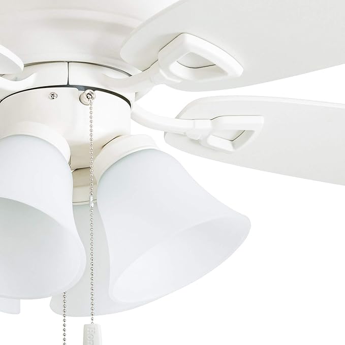 Honeywell Ceiling Fans Glen Alden, 52 Inch Classic Flush Mount Indoor LED Ceiling Fan with Light, Pull Chain, Quick-2-Hang Dual Finish Blades, Reversible Motor - 50520-01 (White)