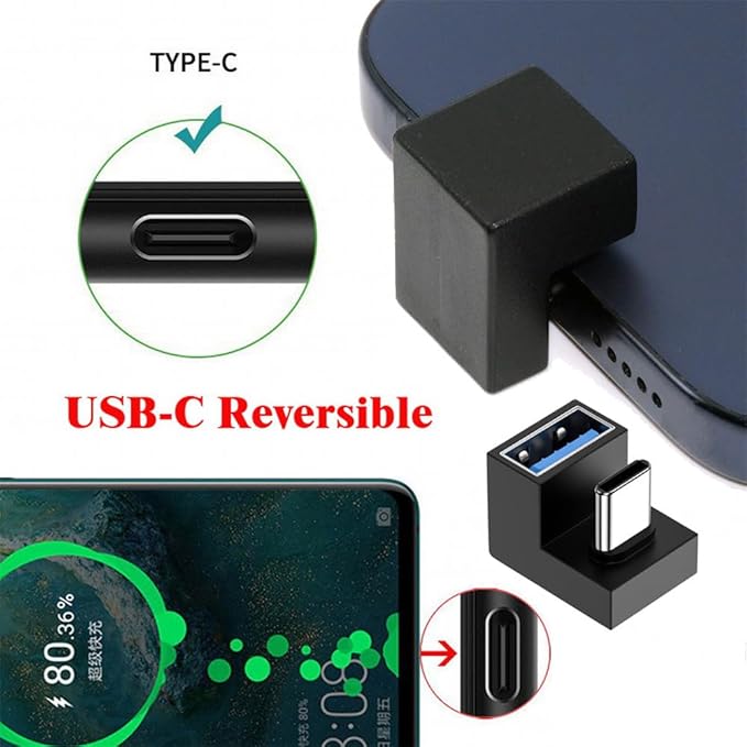 xiwai 180 Degree Up & Down Angled Type-C USB-C OTG to USB 3.0 Female Extension Adapter for Cell Phone & Tablet