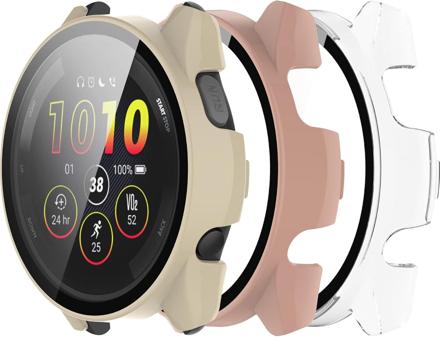 Protective Case for Garmin Forerunner 265/265S with Screen Protector, Anti-Drop Hard PC Full Cover (Pink/Apricot/Clear)