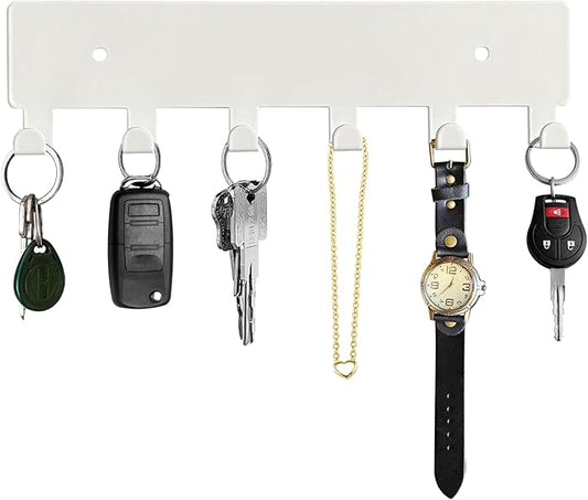 GTK Key Holder for Wall, Key Hooks with 6 Hooks, Wall Mounted Key Holder for Hallway, Self Adhesive Key Rack(White)