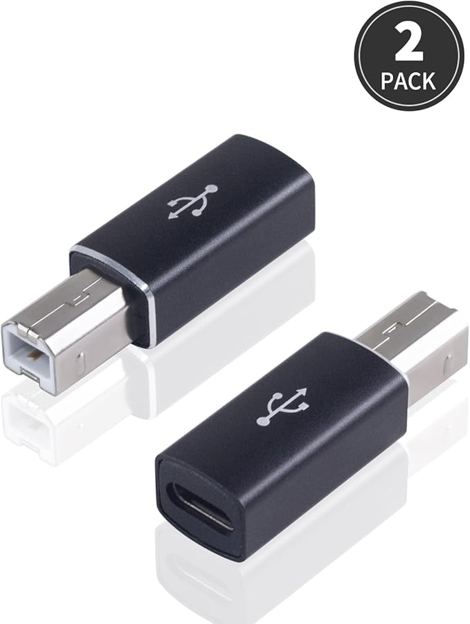 Danfetsoy USB C to USB B Printer Adapter, USB B Male to Type C Female Adapter for Printer, Electric Piano, Laptops (2pack, Black)