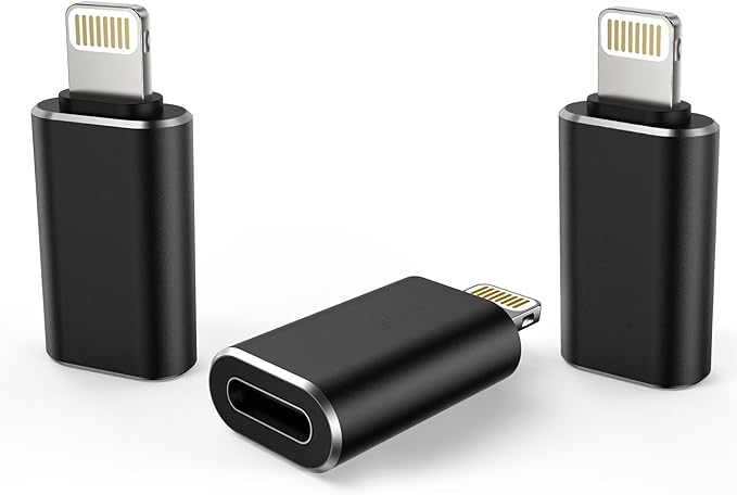 TechMatte Female USB C to Male Lightning Adapter 3 Pack 2.2A Charging Data Transfer, Compatible with iPhone 14, 13, 12, 11 Xs SE iPad iPod AirPods, Not for Audio Headphones/OTG Android Anti-Lost Black