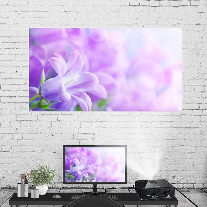60-120 Inch Portable Projection Screen 16:9 White Synthetic Polyester Fabric Projector Curtain Foldable, Anti-Reflective(84inch)