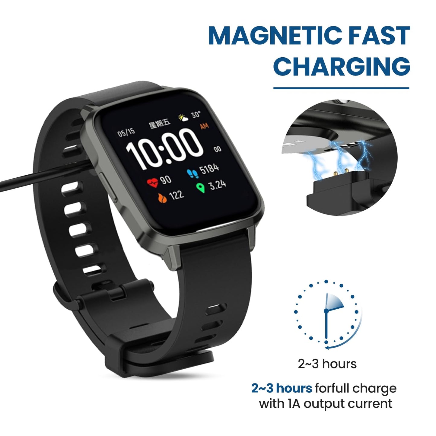 Magnetic USB Charger Replacement Cable for Banlvs G36 Smart Watch, Compatible with 1.91" Smart Watch (Black&Black)