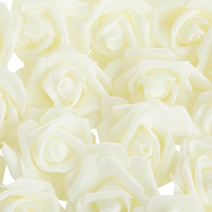 Juvale Centerpiece Table Decorations Ivory Artificial Roses - 100-Pack 3-Inch Foam Heads - Fake Flowers in Vase & Flower Decor - Wedding Table Decor & DIY Crafts
