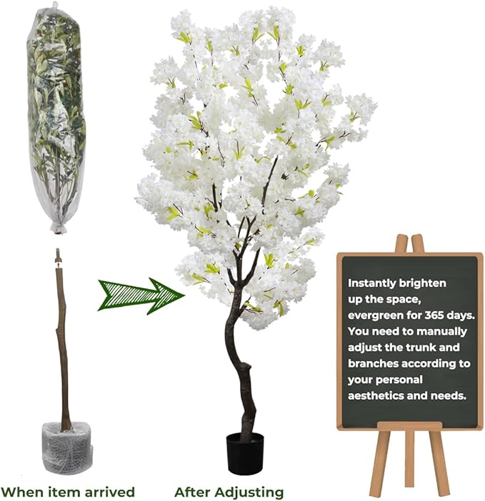 White Faux Cherry Blossoms Tree Artificial Cherry Blossom Tree Bedroom Trees for Home Decor 6FT