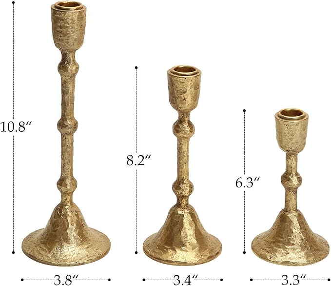 NIKKY HOME Gold Taper Candle Holders Set of 3, Vintage Decorative Resin Candlesticks Centerpieces Decor for Dining Room Table Wedding Party Mantle Fireplace