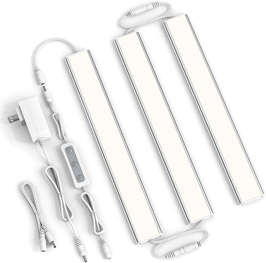 ASOKO Under Cabinet Led Light Plug in, Dimmable Daylight White 4000K, 3 Pack 12 inch Linkable Led Under Counter Lights 1500lm for Kitchen, Shelf, Workbench, Cupboard, Upgrade ETL Listed Plug 24V